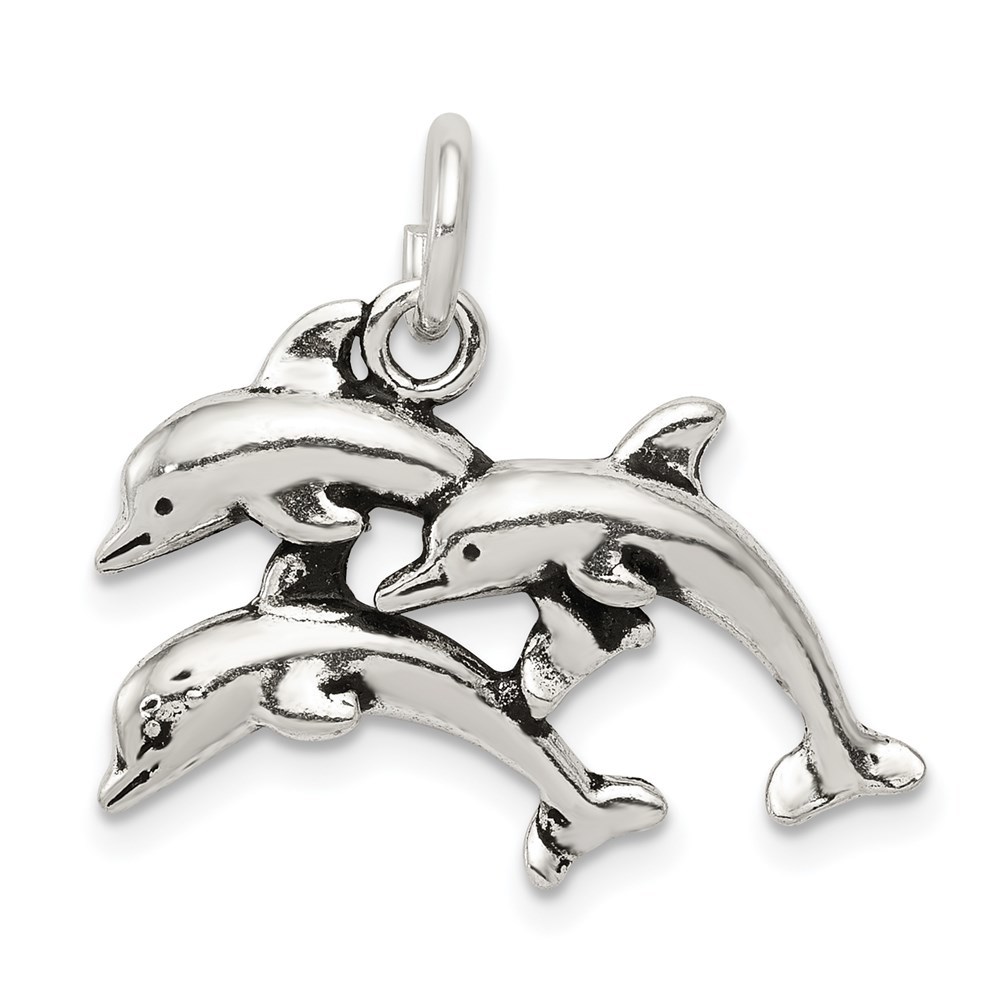 925 Sterling Silver Antiqued Small Dolphin Necklace Charm Pendant, Unisex